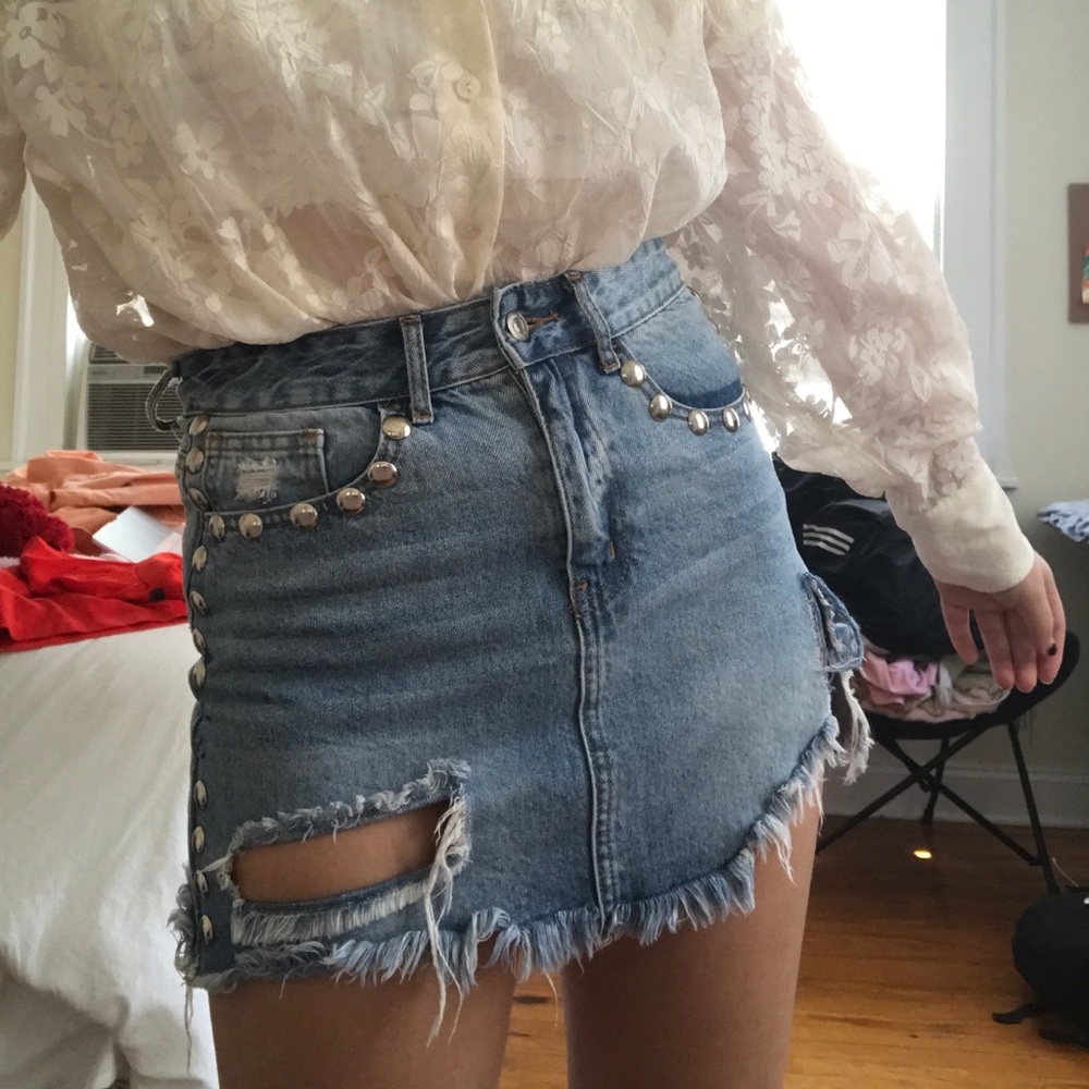 Distressed Mini Jean Skirt